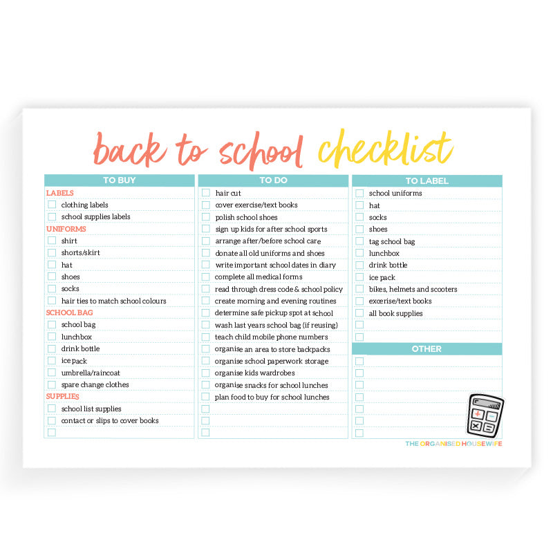 Back to school checklist