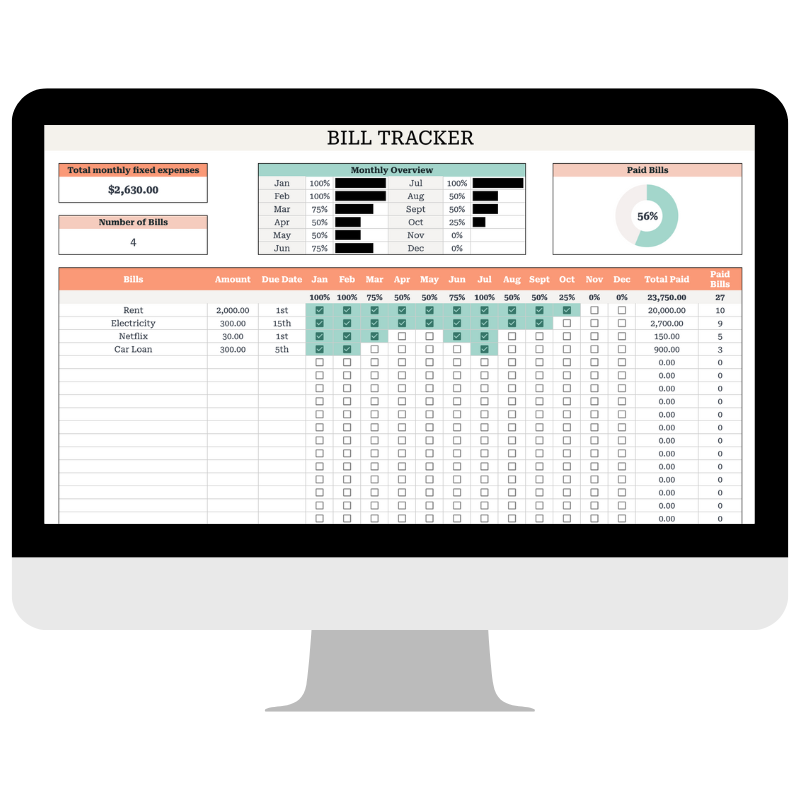 Simple Bill Tracker Spreadsheet