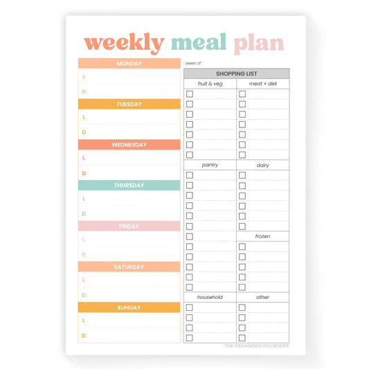 Lunch & Dinner Weekly Meal Planner with Shopping List