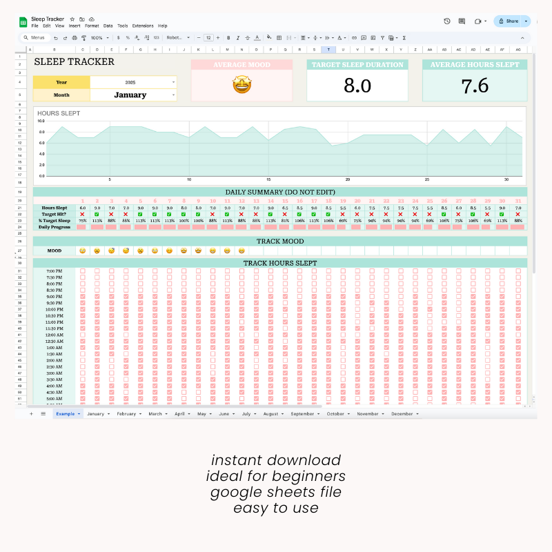 Sleep Tracker Spreadsheet