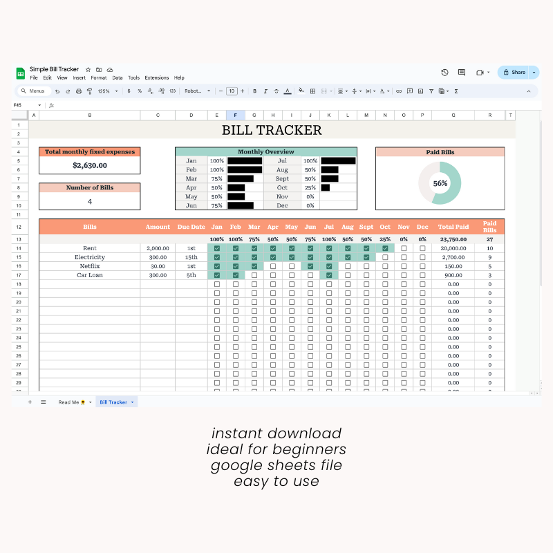 Simple Bill Tracker Spreadsheet