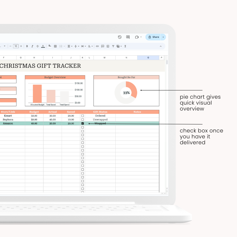 Simple Christmas Gift Tracker Spreadsheet