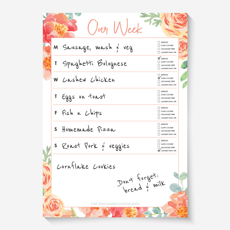 Weekly Meal Planner (with tick boxes) - Blossom