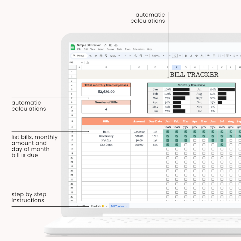 Simple Bill Tracker Spreadsheet