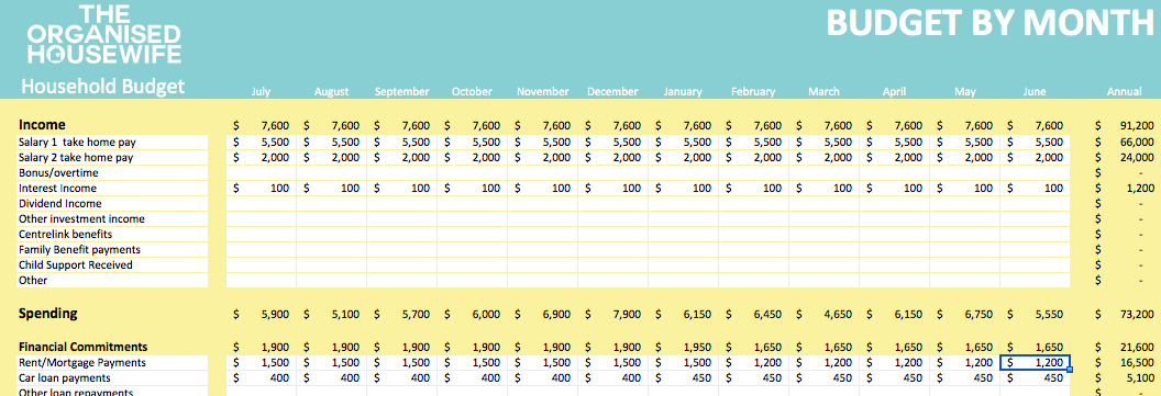 Family Household Budget Spreadsheet