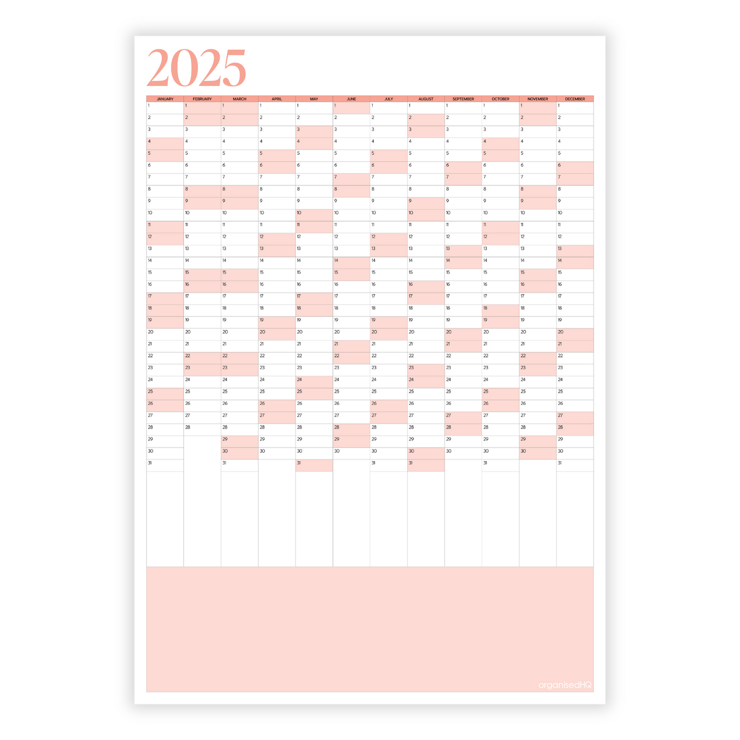 2025 A1 Monthly Planner Calendar