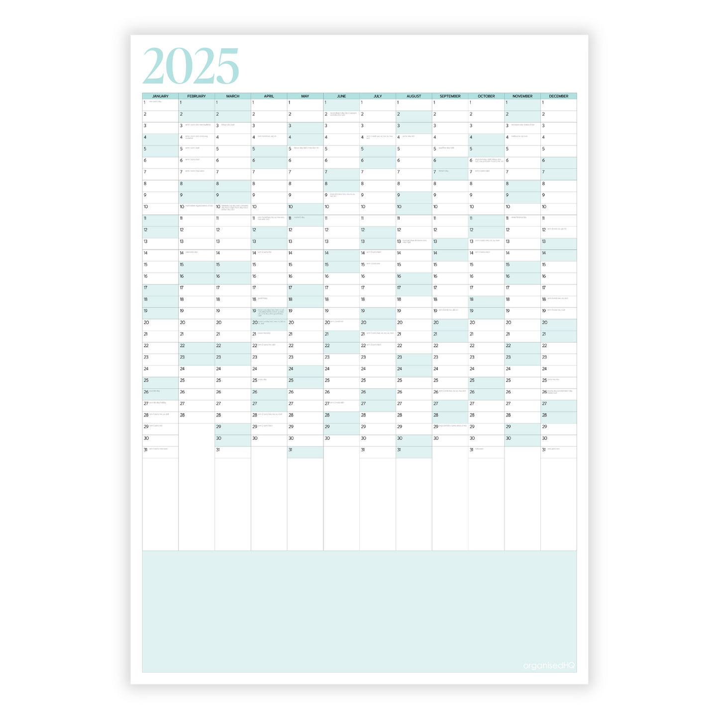 2025 A1 Monthly Planner Calendar