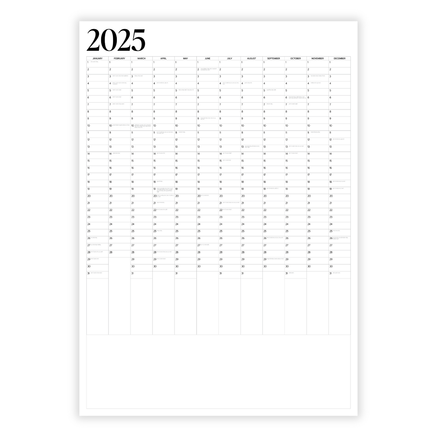 2025 A1 Monthly Planner Calendar