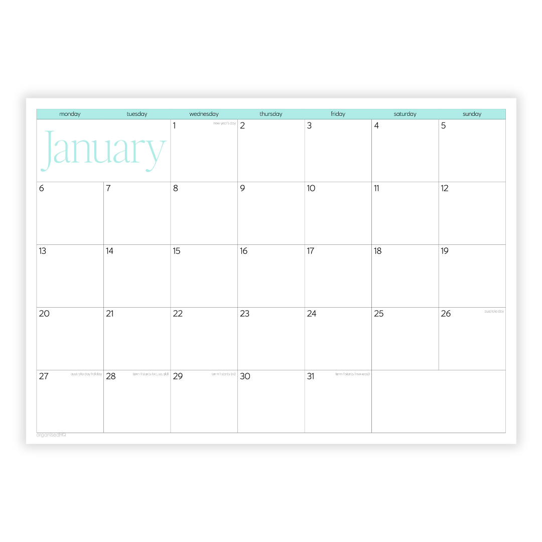 2025 A2 Monthly Planner Calendar