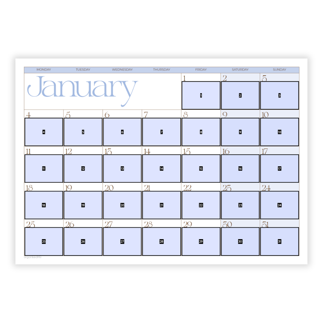 2027 A3 Monthly Planner Calendar