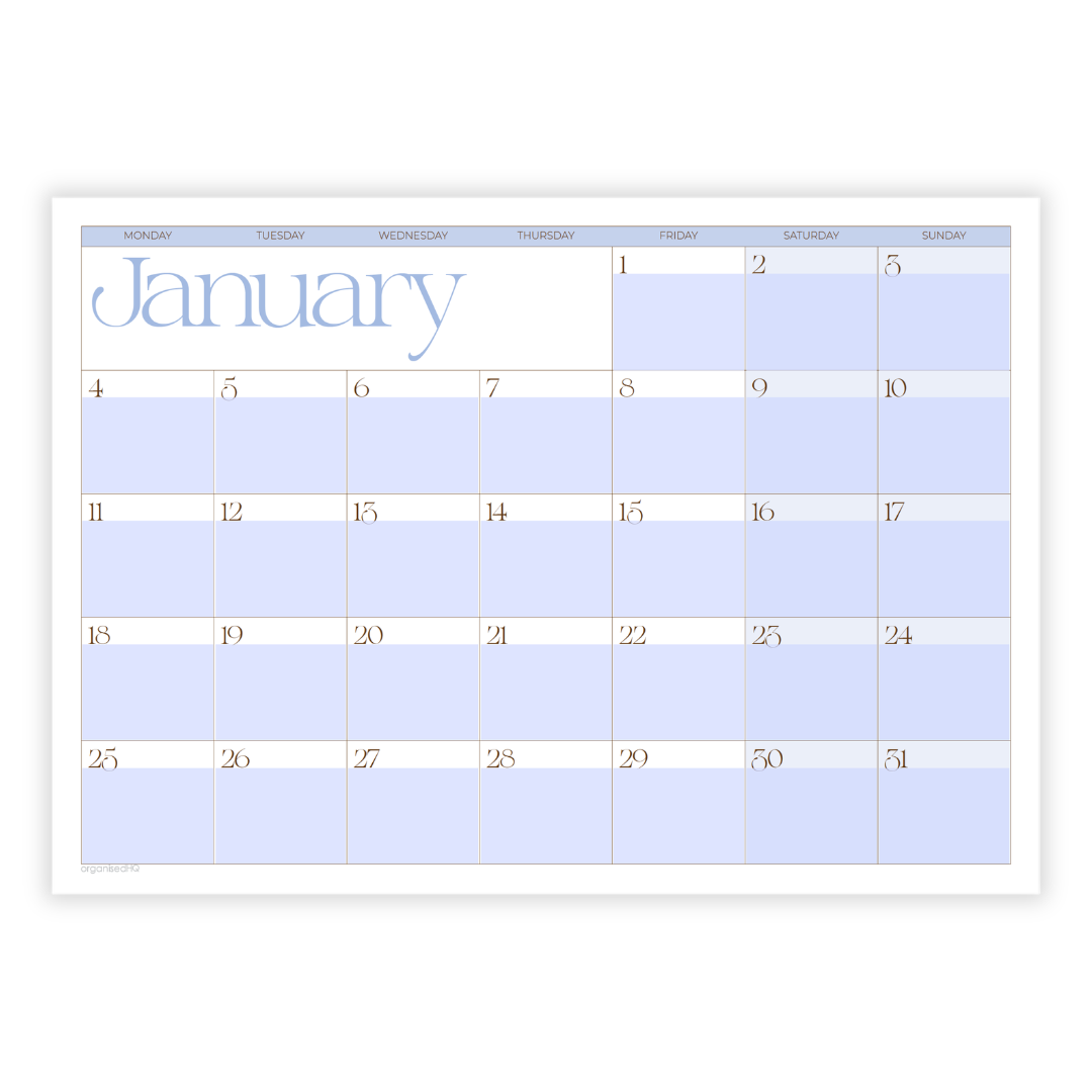 2027 A3 Monthly Planner Calendar