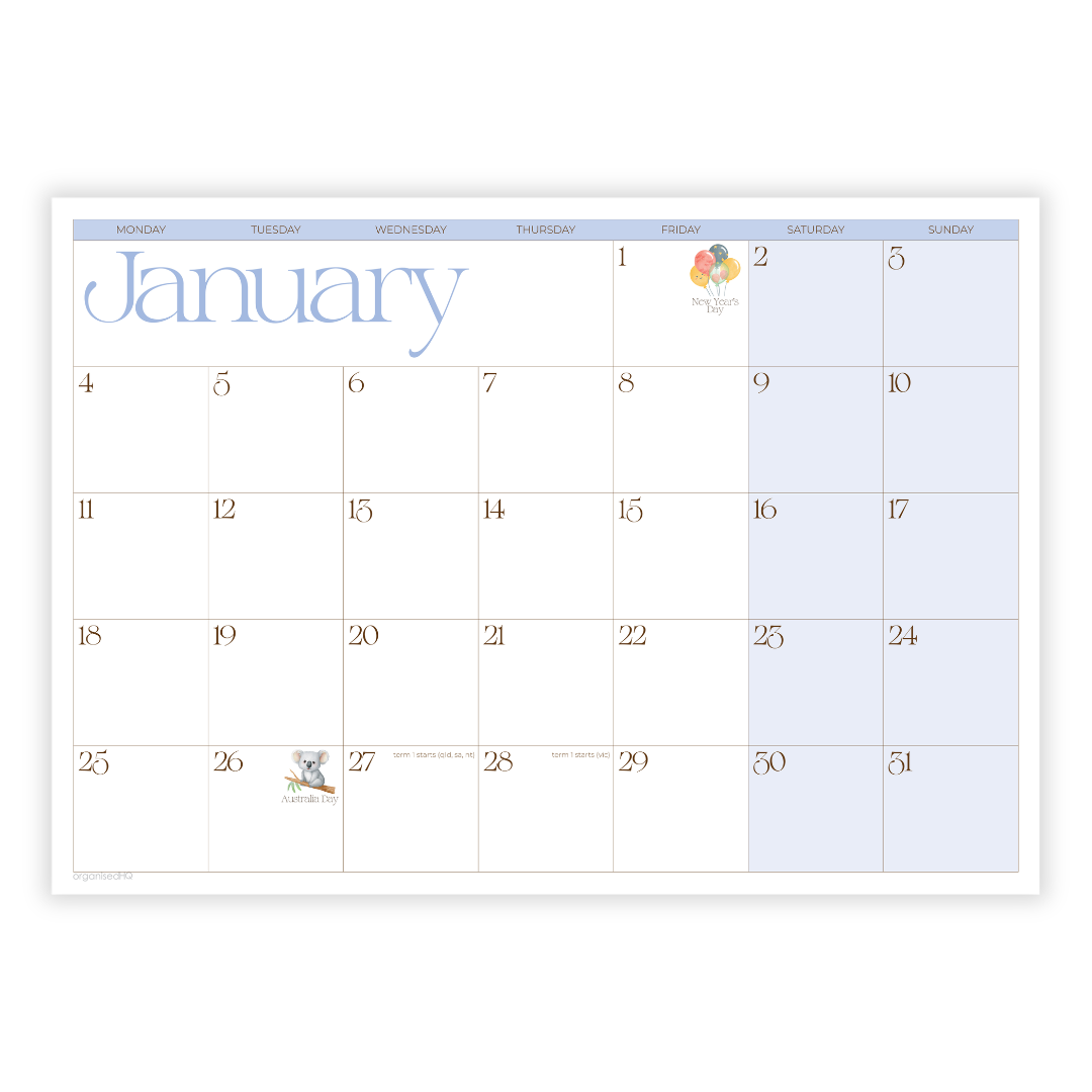 2027 A3 Monthly Planner Calendar