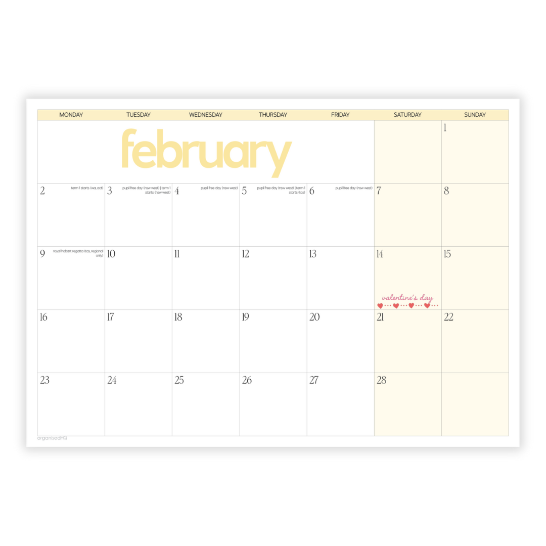 2026 A2 Monthly Planner Calendar
