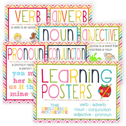 Kids Learning Charts, Verb Noun Adjective