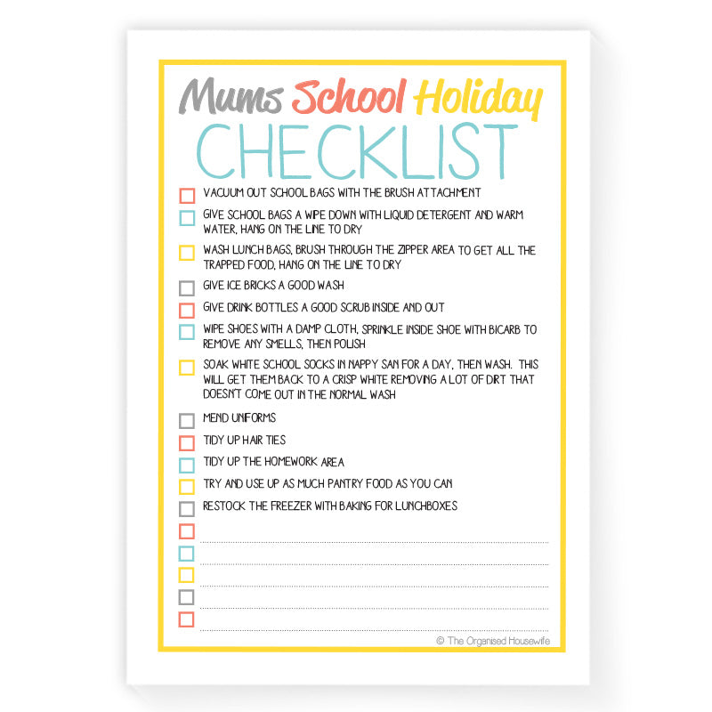 Mums School Holiday Checklist