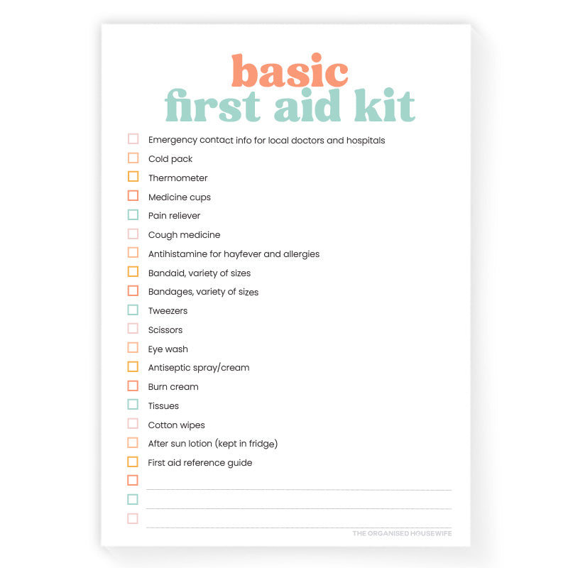 Basic First Aid Kit Checklist – Organised HQ
