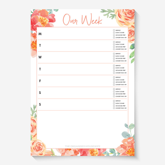 Weekly Meal Planner (with tick boxes) - Blossom