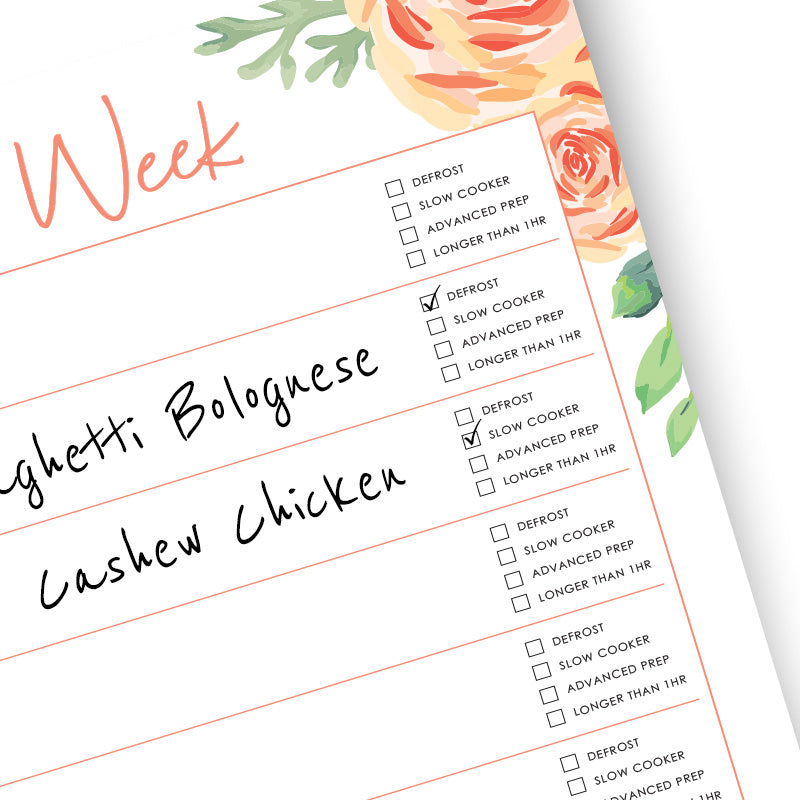 Weekly Meal Planner (with tick boxes) - Blossom