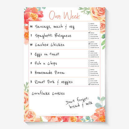 Weekly Meal Planner (with tick boxes) - Blossom