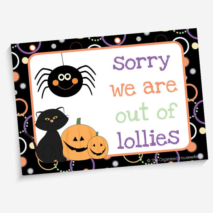 Halloween 'Sorry we are out of Lollies' printable