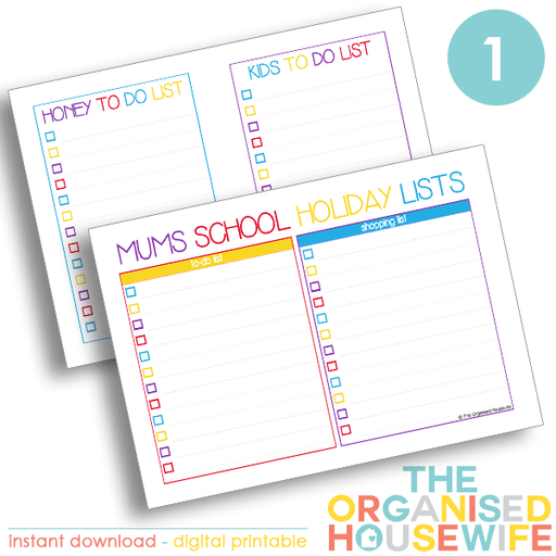 {The Organised Housewife} Mums School Holiday Lists - Design 1