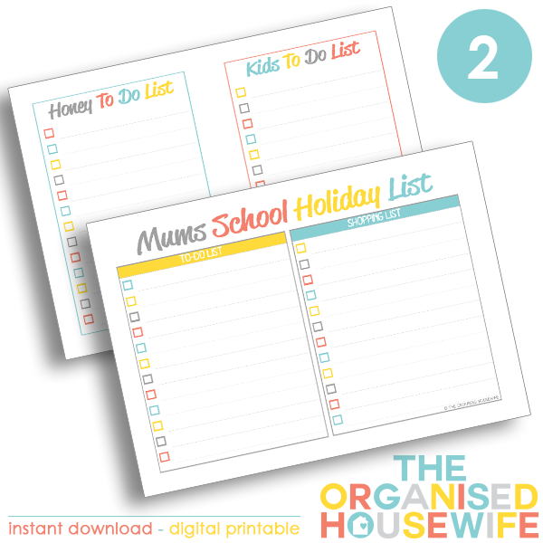 {The Organised Housewife} Mums School Holiday Lists - Design 2